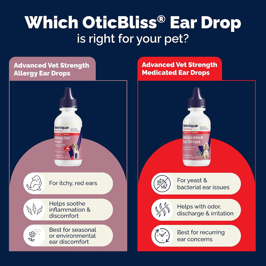 Vetnique Oticbliss Medicated Ear Drops for Dogs & Cats, Infection & Allergy (Ear Infection Drops)