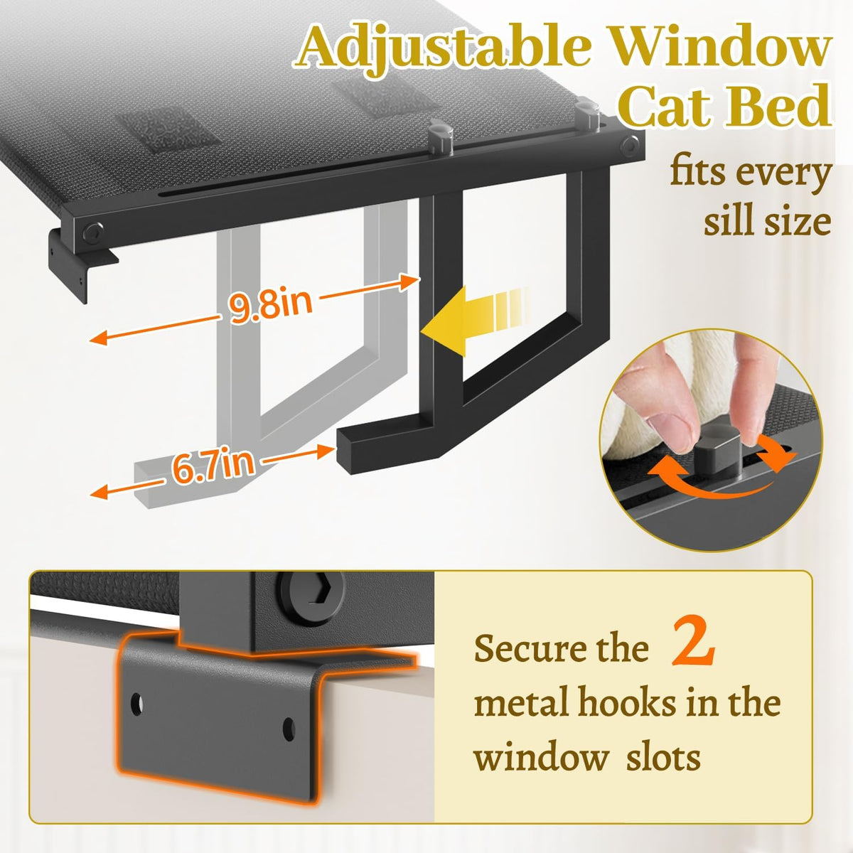Cat Window Perch Hammock Seat Bed for Cats Inside, Metal