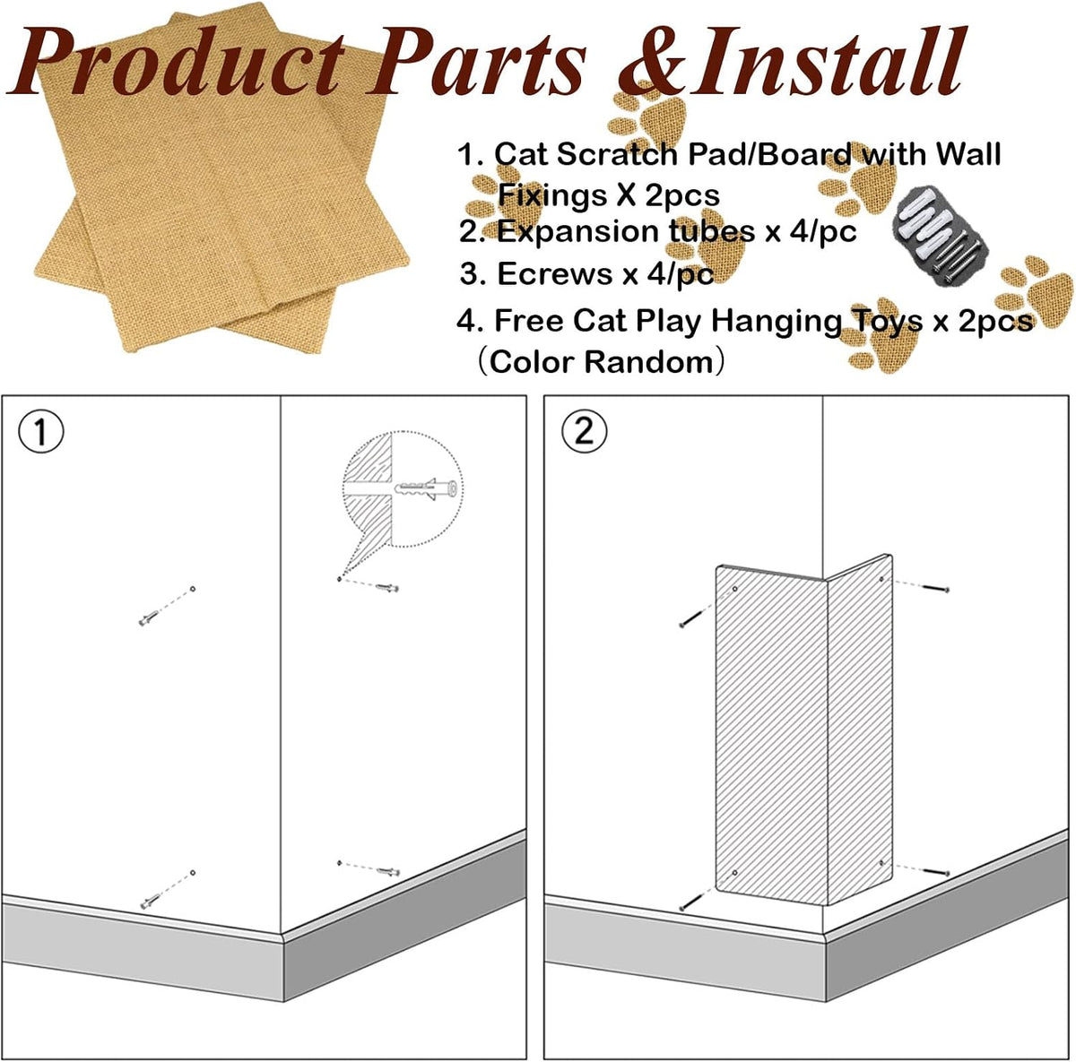 Hutpet 2Pcs Packing Foldable Cat Scratcher Board,Sofa Wall Corner Cat Scratching Pads, Horizontal Cats Scratcher Guards for Furniture Wall Cat Scratchers for Indoor Cats