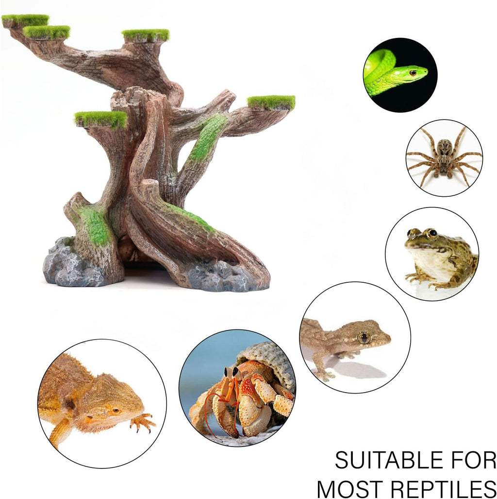 relaqcc Reptile Decor Aquarium Decorations Artificial Moss Resin Fish Tank Rocks Simulation Hollow Tree Leopard Gecko Trunk Accessories Aquarium View（Medium）
