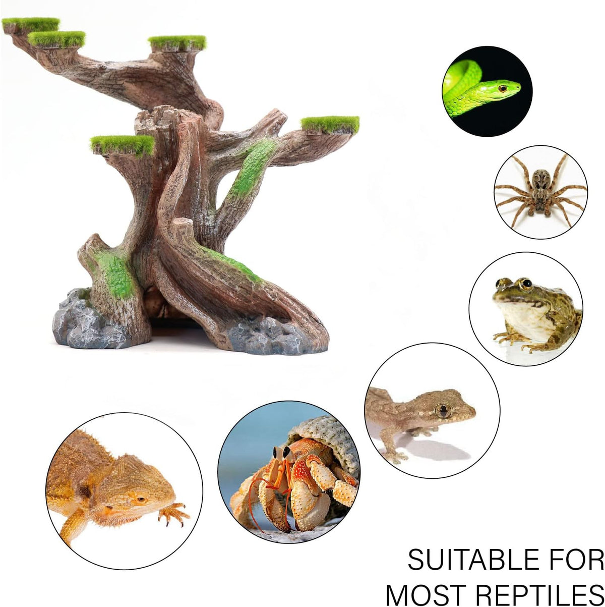 relaqcc Reptile Decor Aquarium Decorations Artificial Moss Resin Fish Tank Rocks Simulation Hollow Tree Leopard Gecko Trunk Accessories Aquarium View（Medium）
