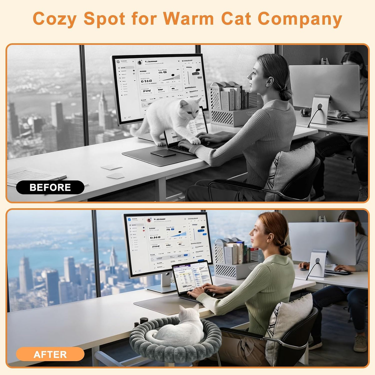 Cat Desk Bed -360° Rotation & Vertical Foldable 20"x17",Removable &Washable
