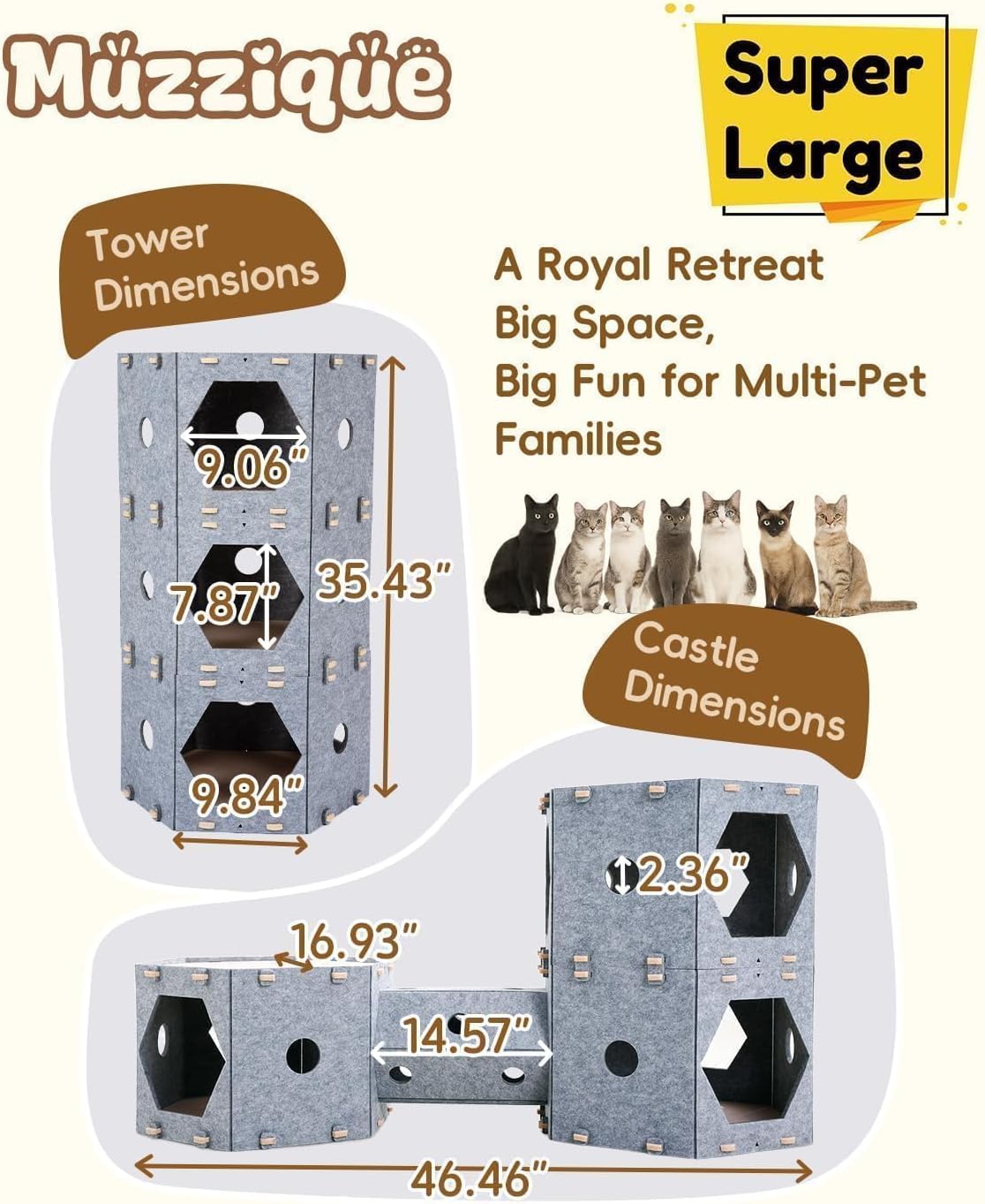Thickened Felt Cat House, with Hair Brush, Large Cat Castle, Cat Tunnel Bed