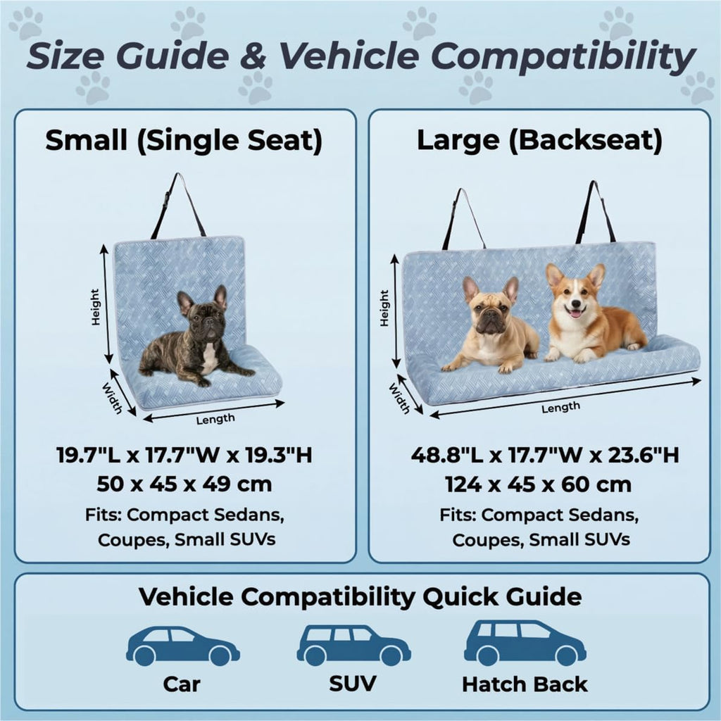 Premium Dog Cooling Car Seat Mat for Small Dogs & Puppies, Front Seat Travel