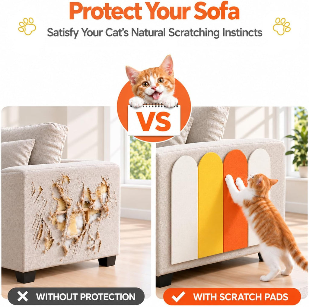 Couch Cat Scratch Protector, Adhesive Cat Scratching Pads, Corner Cat Scratchers, Door Scratch Pads, Protect Walls & Furniture from Cat Claws - 9-Pack, 23.6 x 5.9 Inches, Orange, White & Yellow