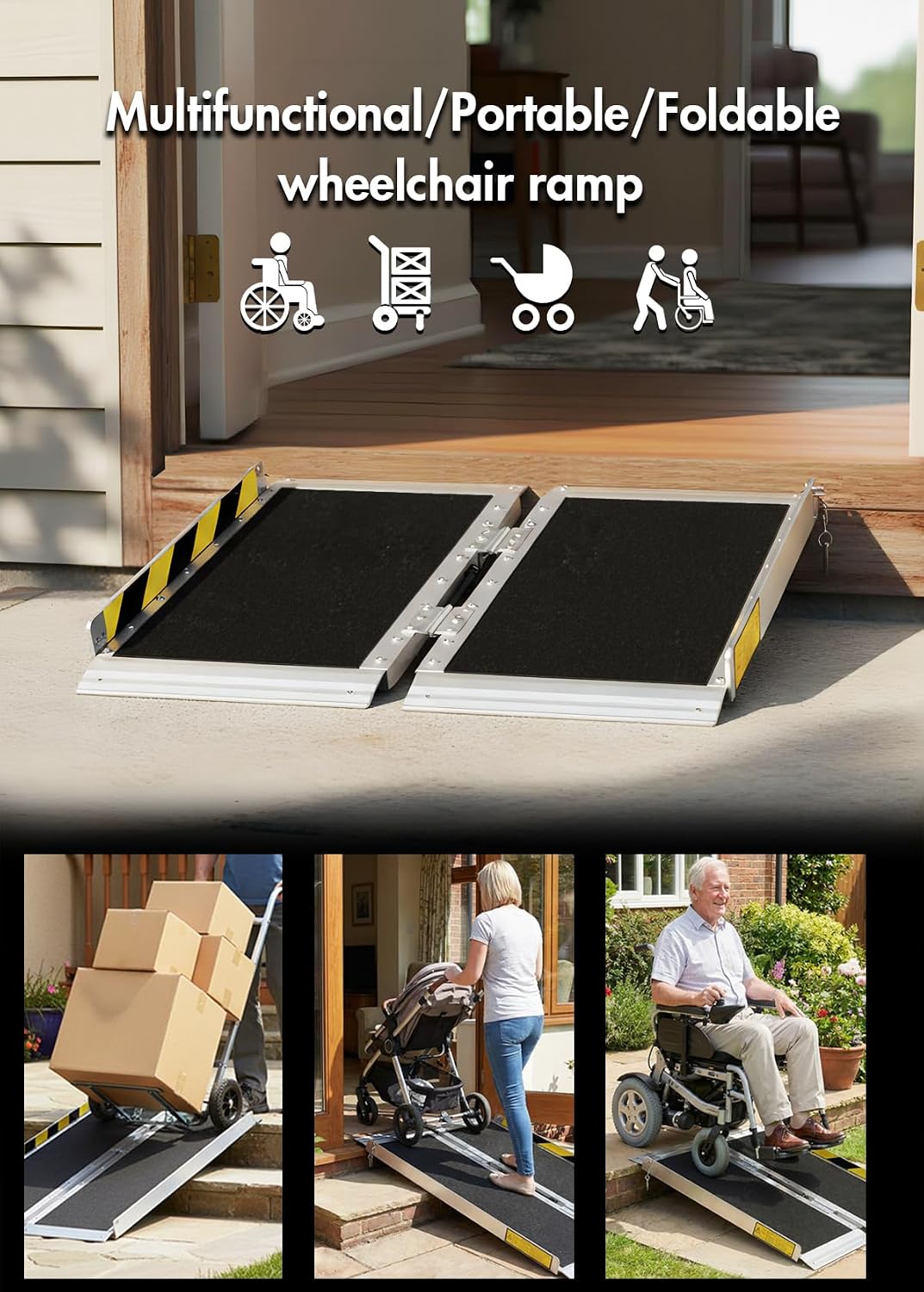 2FT Portable Wheelchair Ramp for Home Steps, Non-Skid Aluminum Ramp