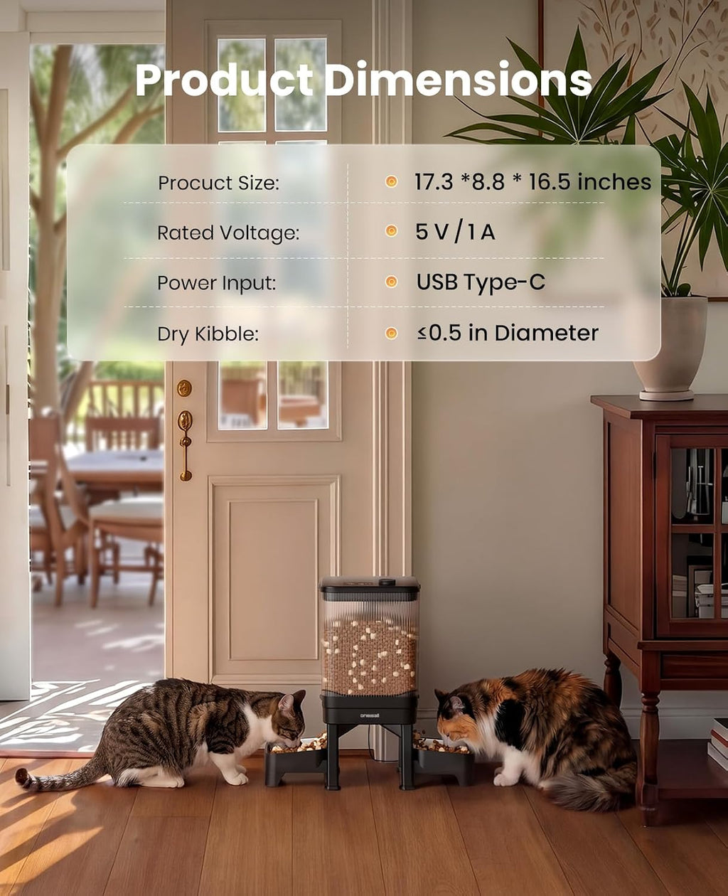 oneisall Automatic Cat Feeder for 2 Cats Pets, 32 Cups/7L