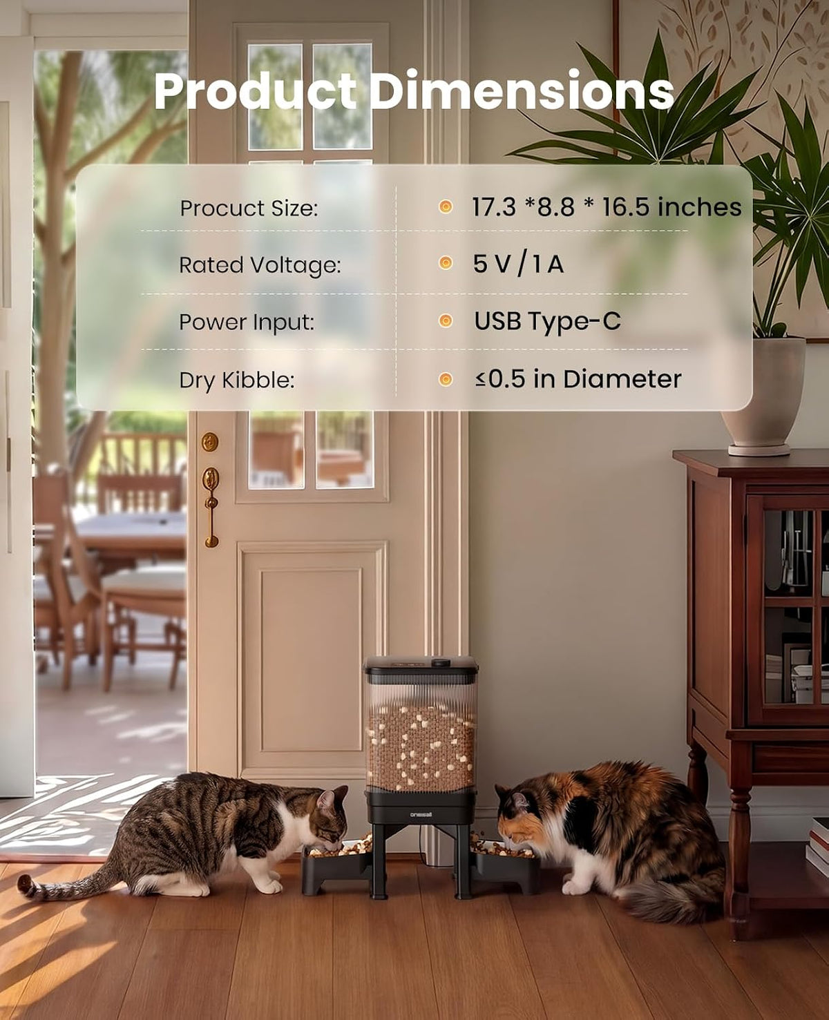oneisall Automatic Cat Feeder for 2 Cats Pets, 32 Cups/7L
