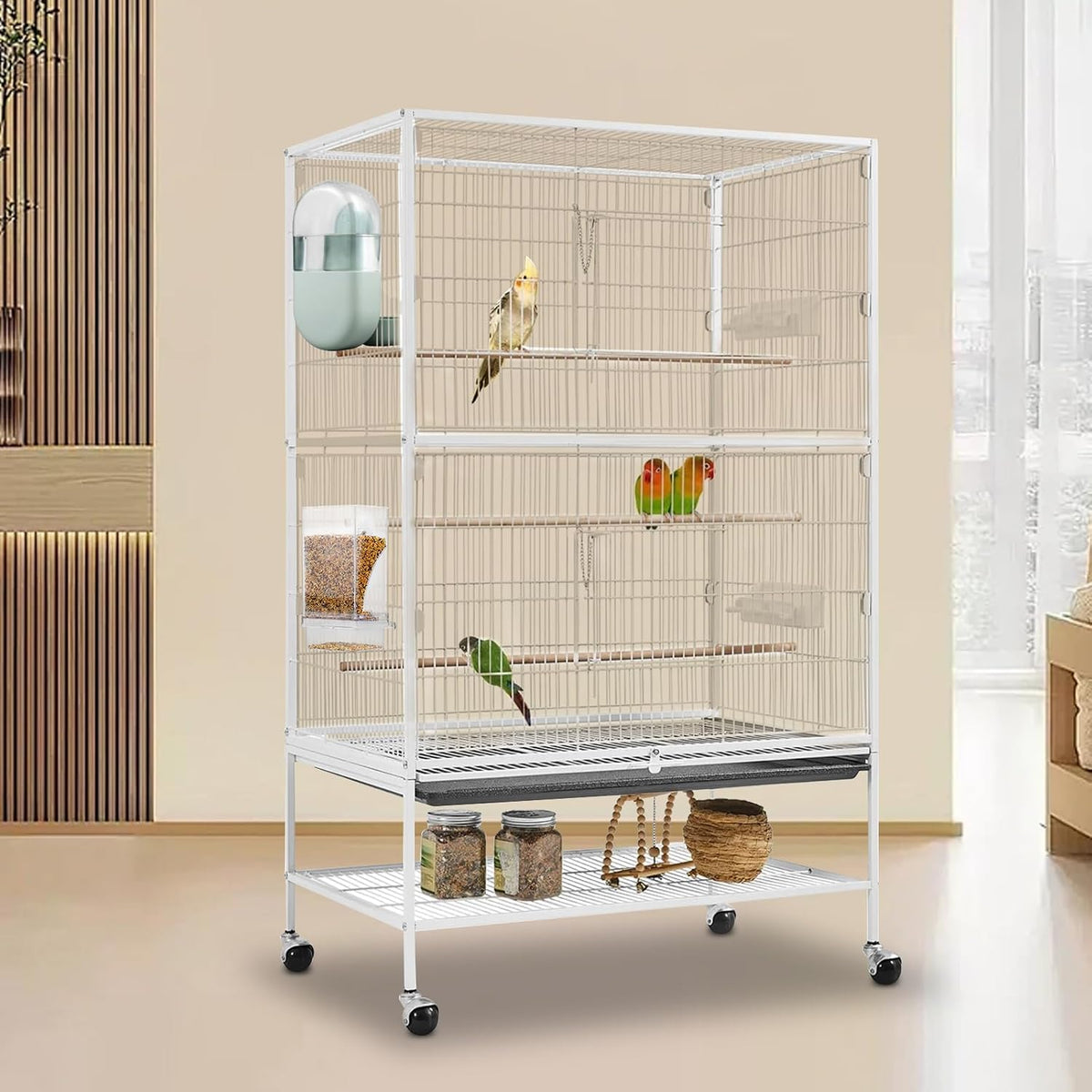 Lemtrflo No Mess Bird Feeder Water Dispenser, Parrot Cage Automatic Feeders