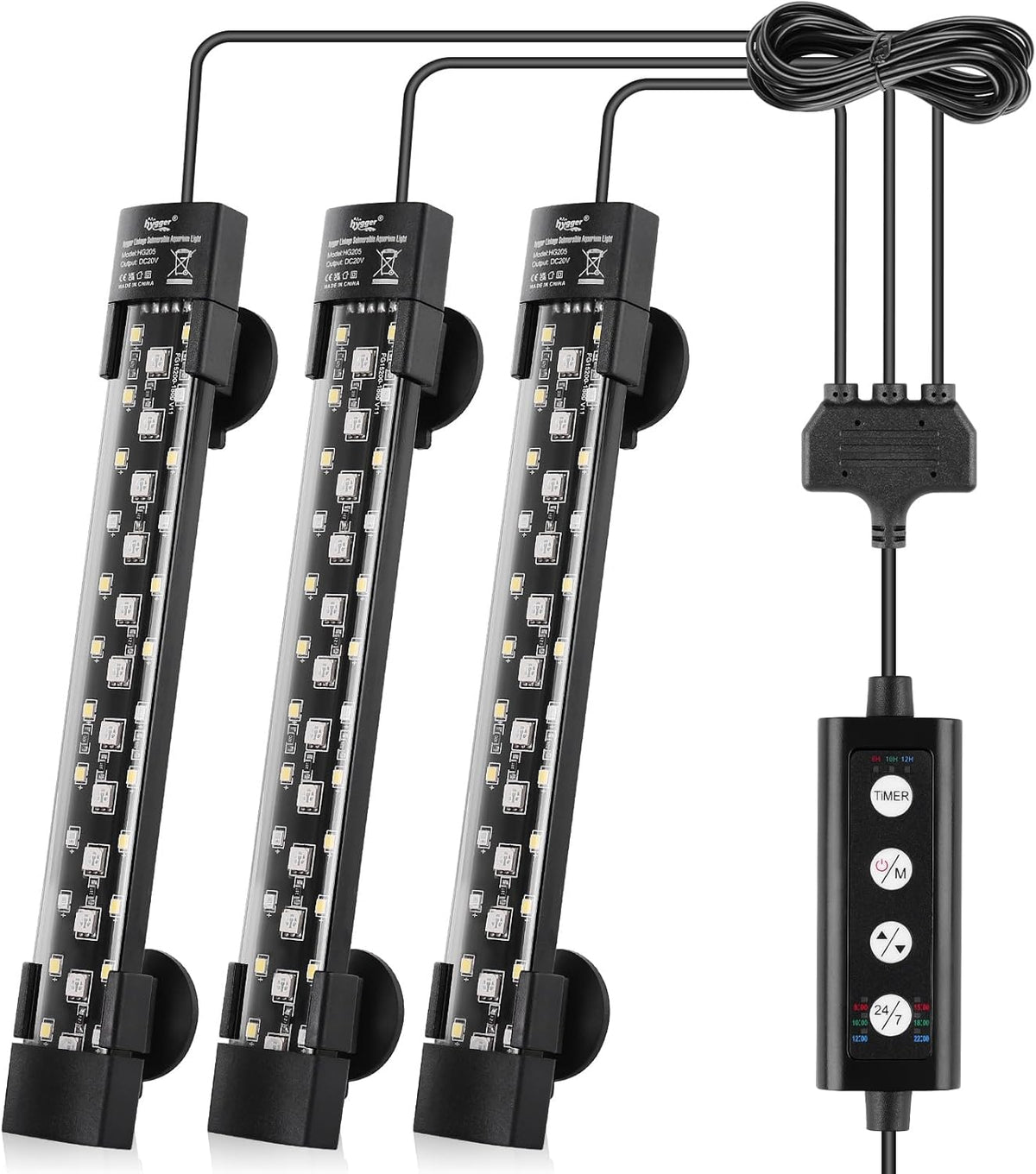 hygger Dual-Channel Controller Submersible Aquarium LED Light, 24/7 Mode Full Spectrum Hidden Fish Tank Light with 3 Rows Beads 7 Colors Auto On Off, Adjustable Timer Brightness (2)