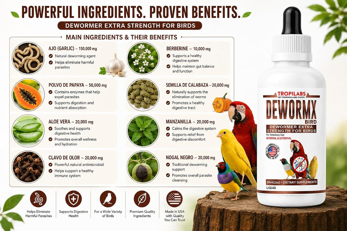 Farmalab Natural Dewormer Internal & External 100 Tabs Poultry - Vitamin for Poultry Rooster Hen Chicken Baby Chick Doves Pigeons and All Caged Birds (All Caged Birds)