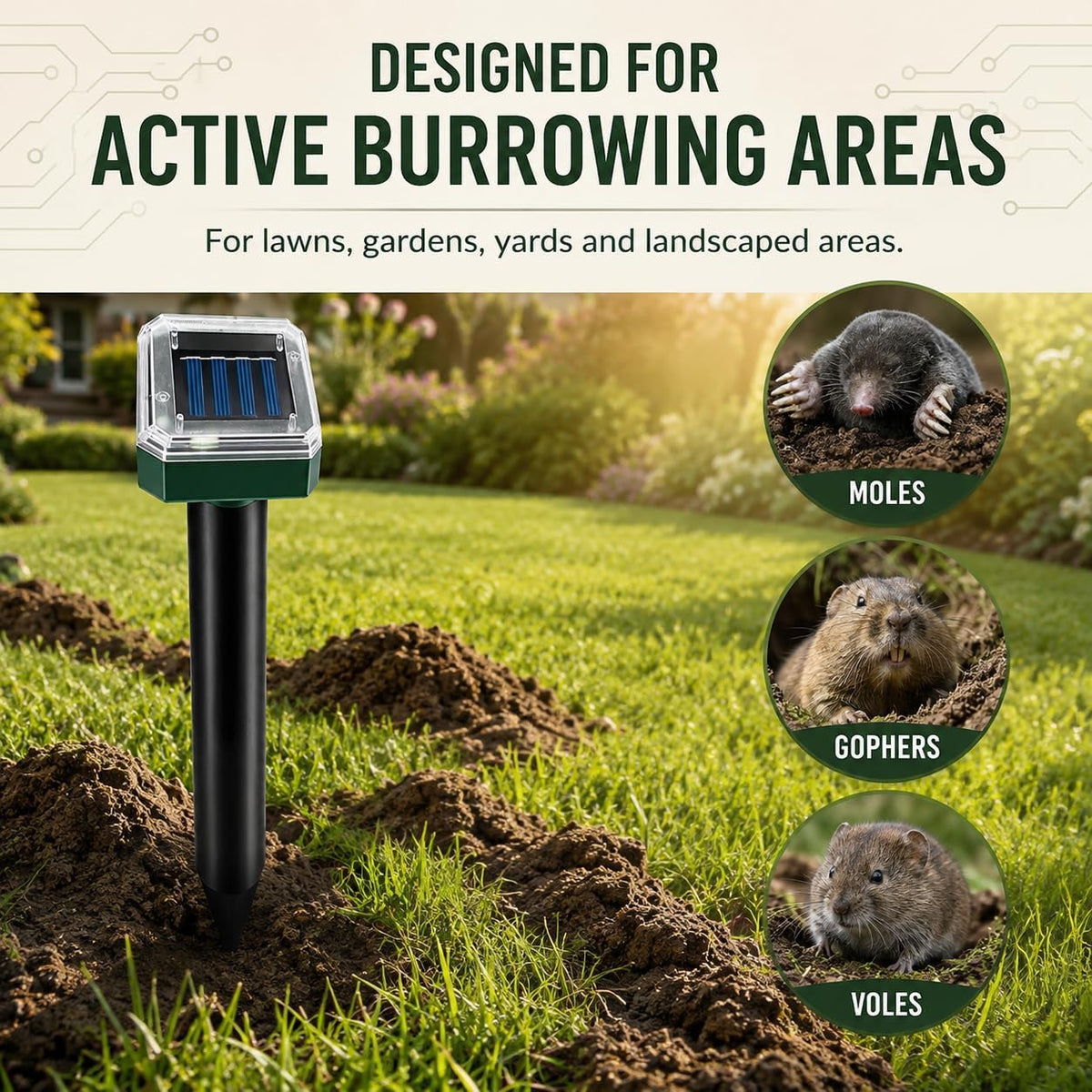 Mole Repellent 10Pack Solar-Powered Snake Repellent Outdoor, Gopher Repellent for Lawn Garden Yard, Mole and Vole Repeller Waterproof, Effectively Repels Gophers Snake