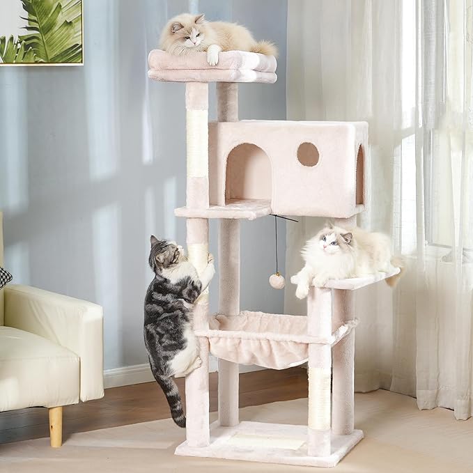 54” Cat Tree with Big Hammock 21x17” XL Cat Tower with Scratching Posts by Pawfessor