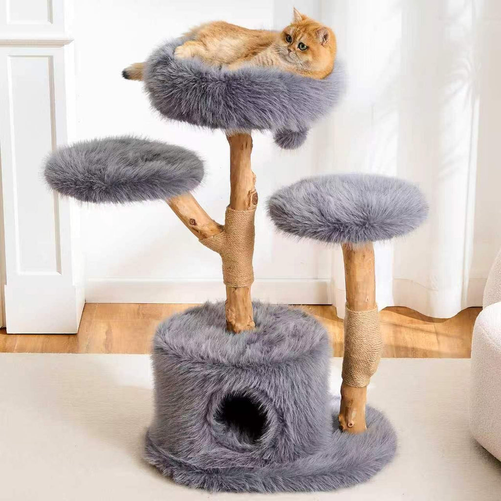 HITTITE Solid Wood Cat Tree Tower with Scratching Post, 37.8 Inches Tall Cat Towers with Scratching Board and Scratcher Ball, Modern Cat Tower With Space Capsule and Removable Top Bed for Indoor Cats.