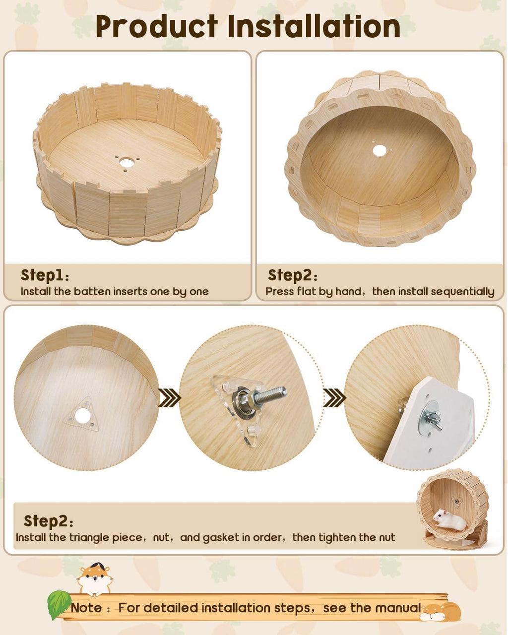 10 Pcs Hamster Cage Accessories Set - Silent Wheel & Wood Maze Habitat Kit