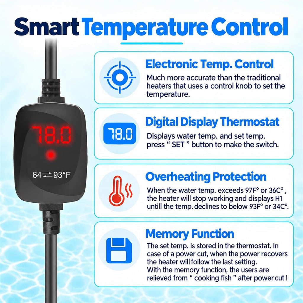 Thumb-Sized 25W Super Mini Aquarium Heater with Digital Display Thermostat