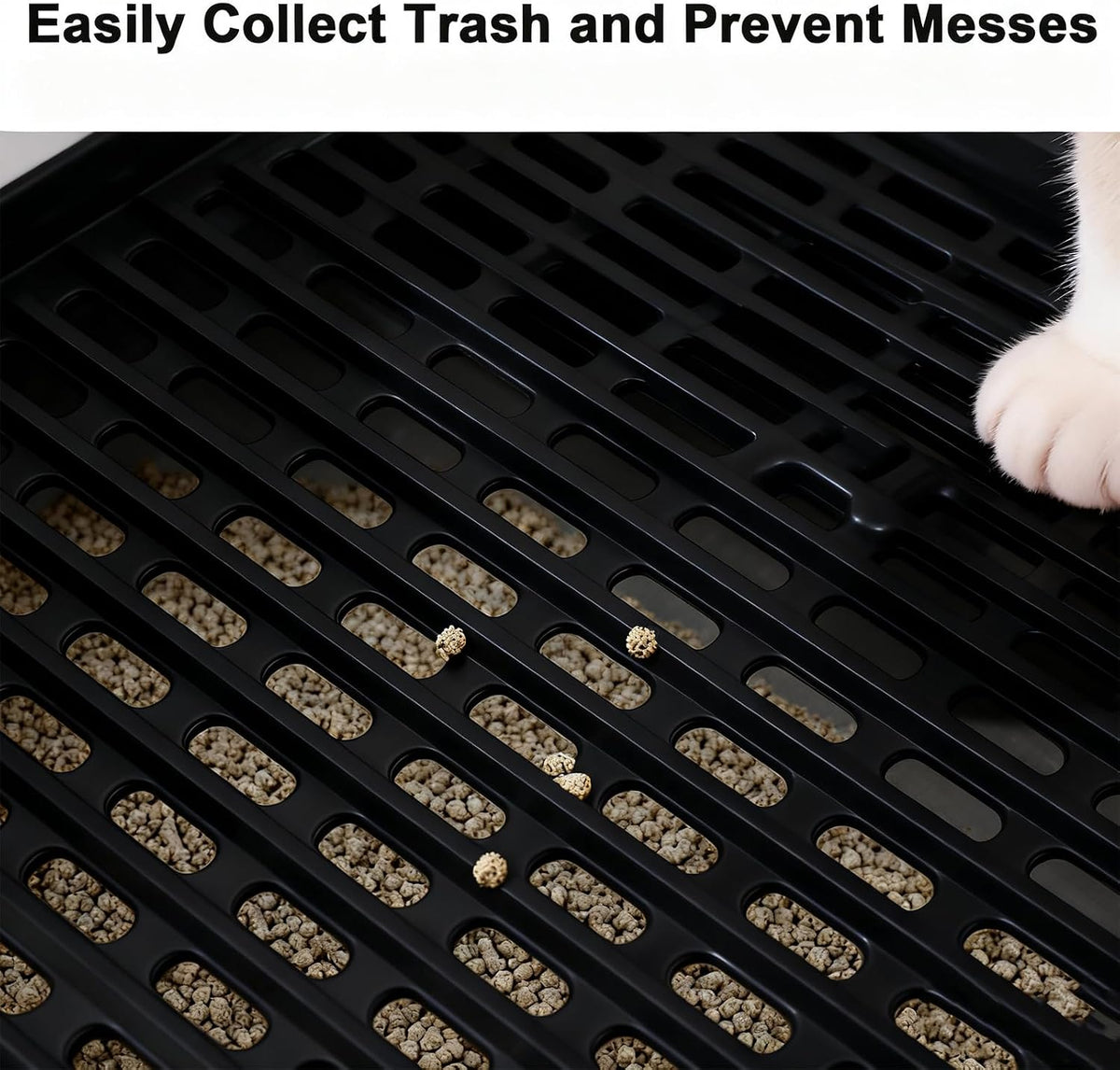 Litter Box Step, Litter Box Ramp/Catcher with Wooden Base，Pet Step Stool for Filter Function, Easy to Clean,Ideal for Kitten/Elderly Cats(Black)
