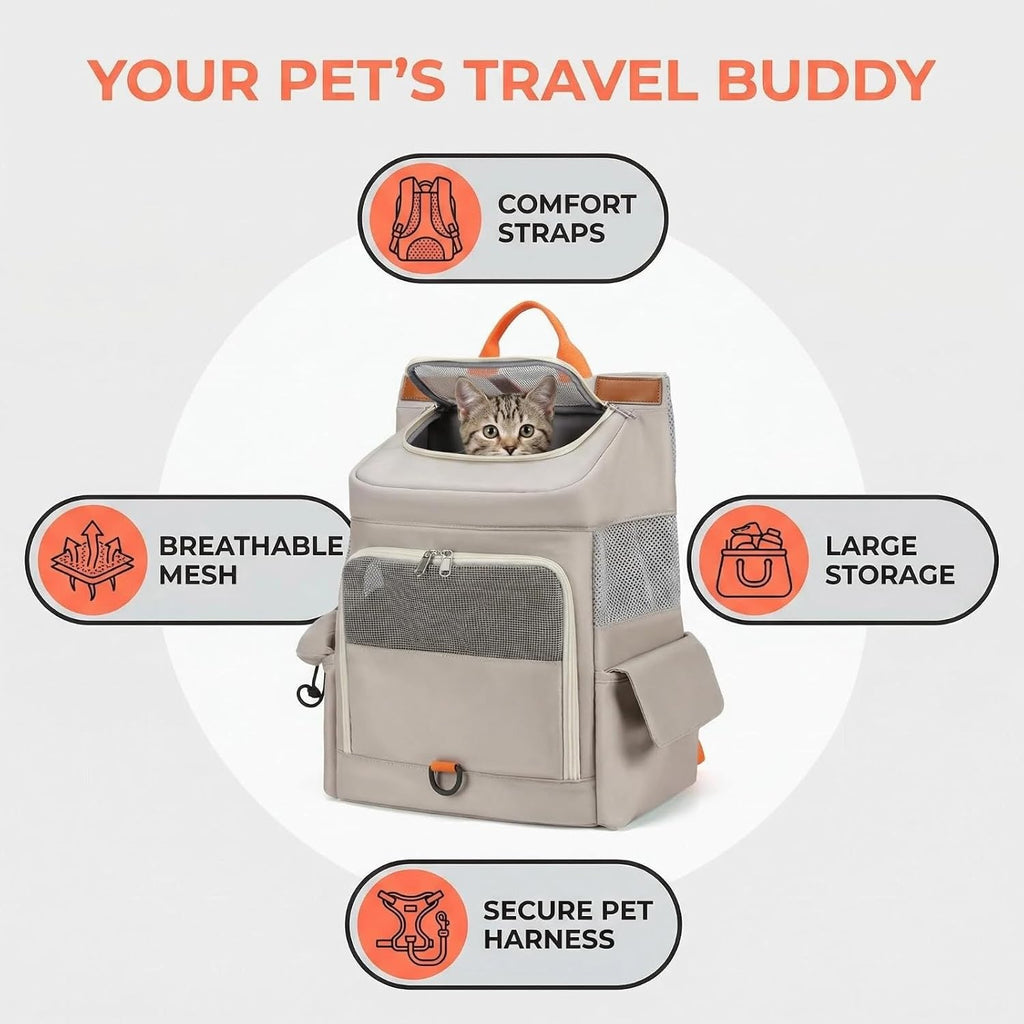 Small Dog Cat Backpack Carrier, Soft Large Space Cat Bubble Backpack, Breathable Cat Carrier, Shaded Dog Backpack Carrier for Travel (White Backpack)