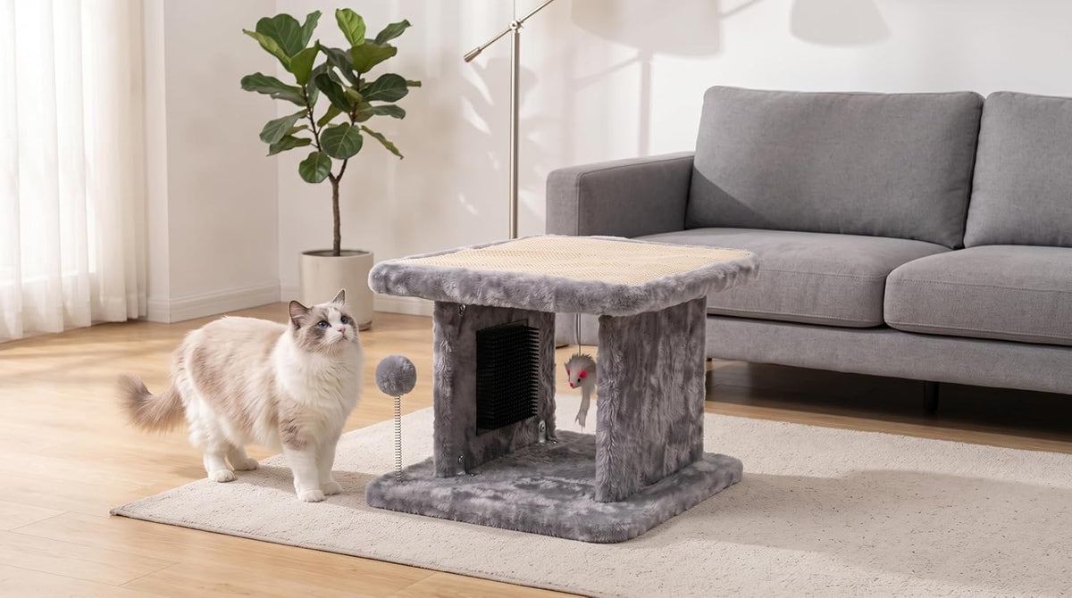 Large Cat Bed with Scratching Post and Combing Board, Sturdy and Durable, Ideal for Small Breeds