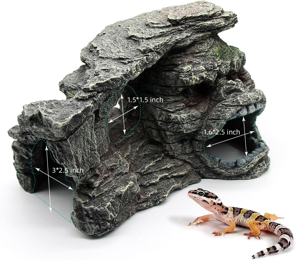Gecko Hide Shale Scape Step Ledge, Reptile Rock Basking Platform Cave Hideout Tank Accessories Decorations, Great for Reptiles, Amphibians, Leopard Gecko, Snake, Lizard, Frogs, Turtle