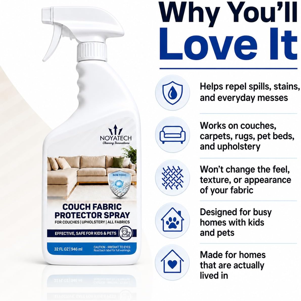 NOYATECH Couch Protector Spray, Sofa Fabric Upholstery Guard, 32 oz