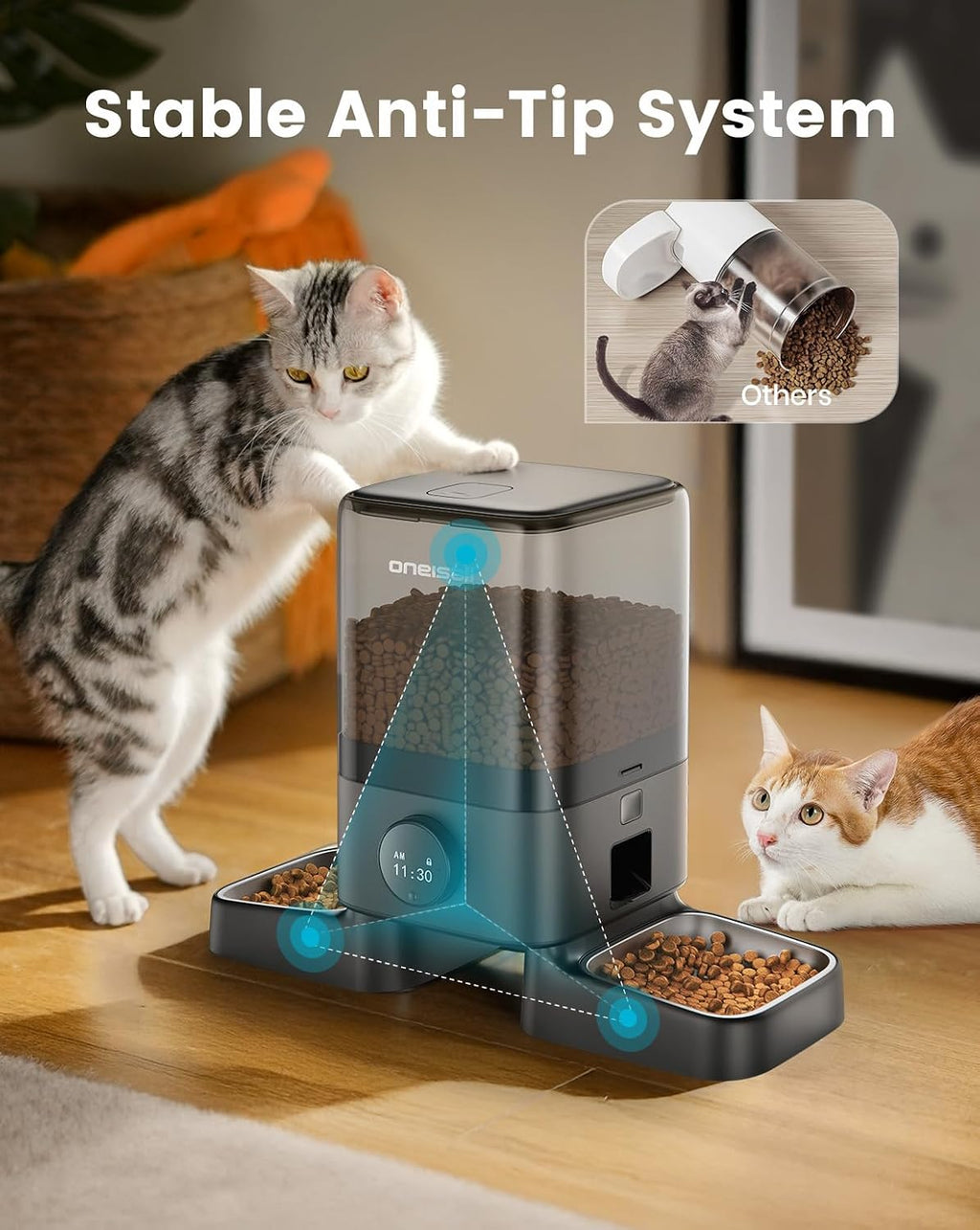 oneisall Automatic Cat Feeder for 2 Cats Pets, 20 Cups/5L