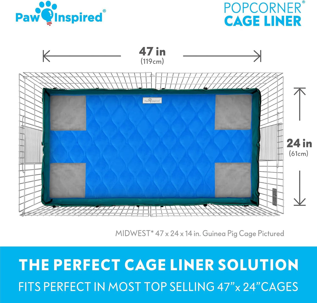 Paw Inspired PopCorner Washable Fleece Cage Liners, Midwest, Blue