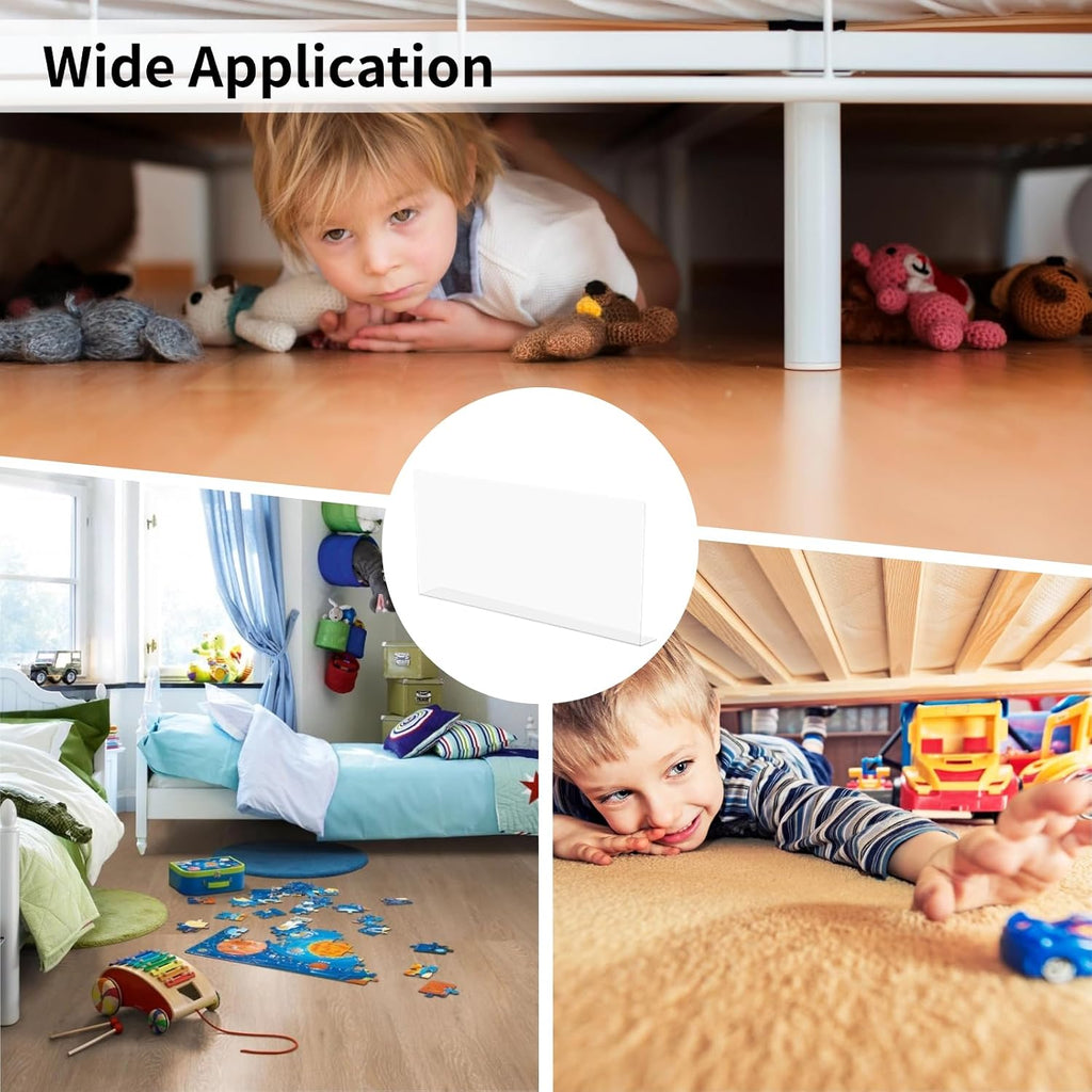 OMISTAR Under Bed Blocker (8 PCS), 16'' L × 7.9'' H Clear PVC Under Couch Blockers with Strong Adhesive, Toy Pets Couch Blockers with Smooth Edge for Under Furniture Stoppers, Easy Installation