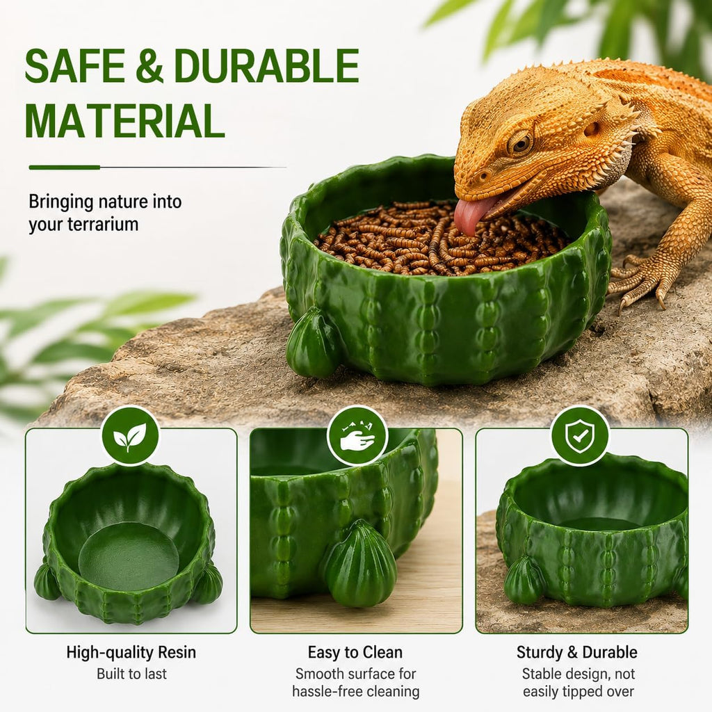 3.58IN-Bionic Plant Reptile Feeding Tray – Gecko Food Dish and Reptile Water Dish, Bearded DragonTank Accessories, Provide Clutter-Free Terrarium Feeding, Suitable for Lizards, Snakes, Turtles