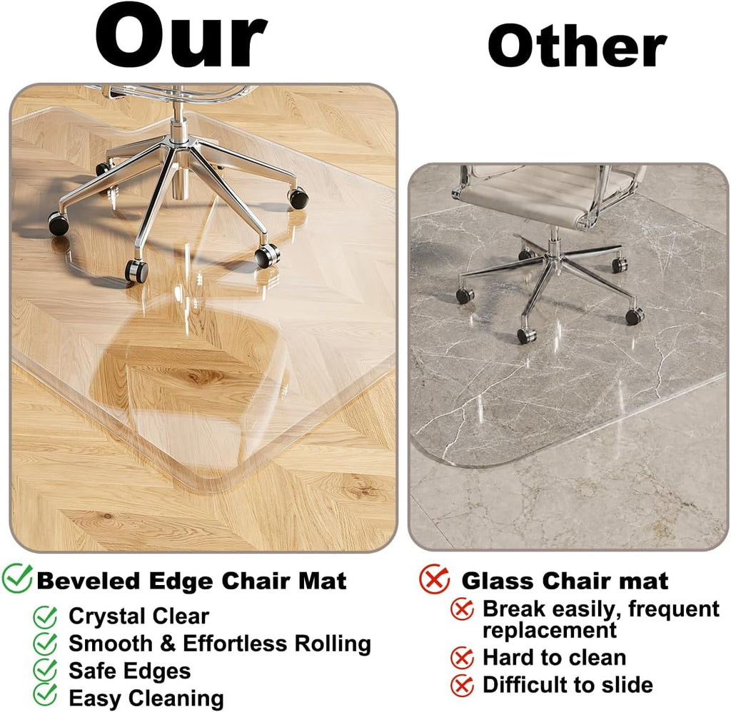 MESAILUP Beveled Edge Office Chair Mat with Lip for Carpet or Hardwood Floor, Crystal Clear 36" x 48" for a Smooth Glide and Easy Roll On/Off, Hard Heavy Duty and Non-Slip Desk Chair Mat