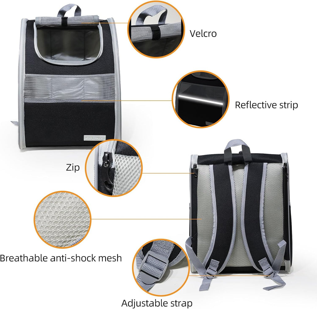 Cat Carrier Backpack with Reflector with Safety Leash Up to 15Lbs,Pet Carrier for Small Dogs and Medium Cats Kitten Puppy Bunny,Foldable Small Medium Dog Travel Carrier Backpack,Black