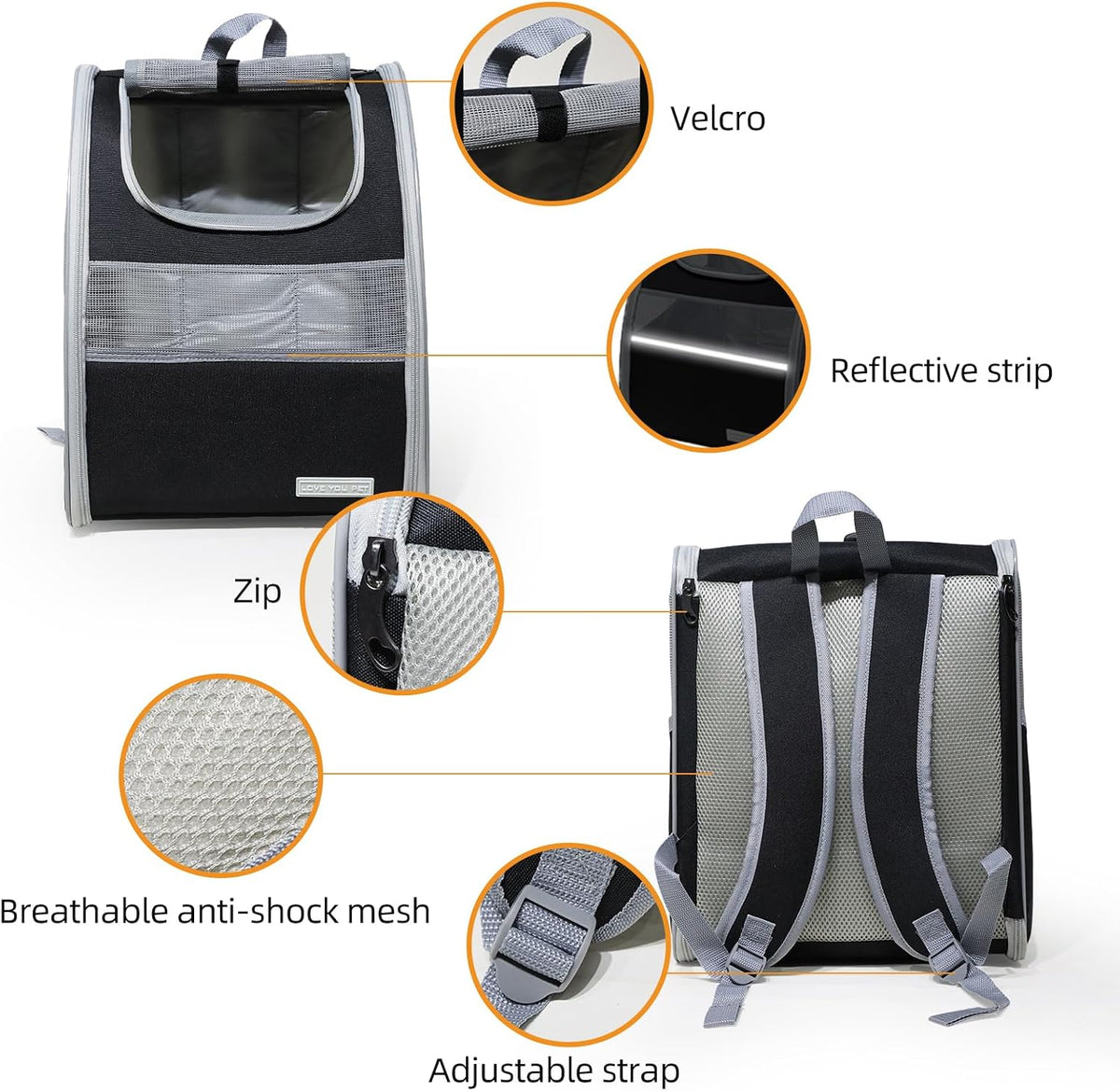 Cat Carrier Backpack with Reflector with Safety Leash Up to 15Lbs,Pet Carrier for Small Dogs and Medium Cats Kitten Puppy Bunny,Foldable Small Medium Dog Travel Carrier Backpack,Black