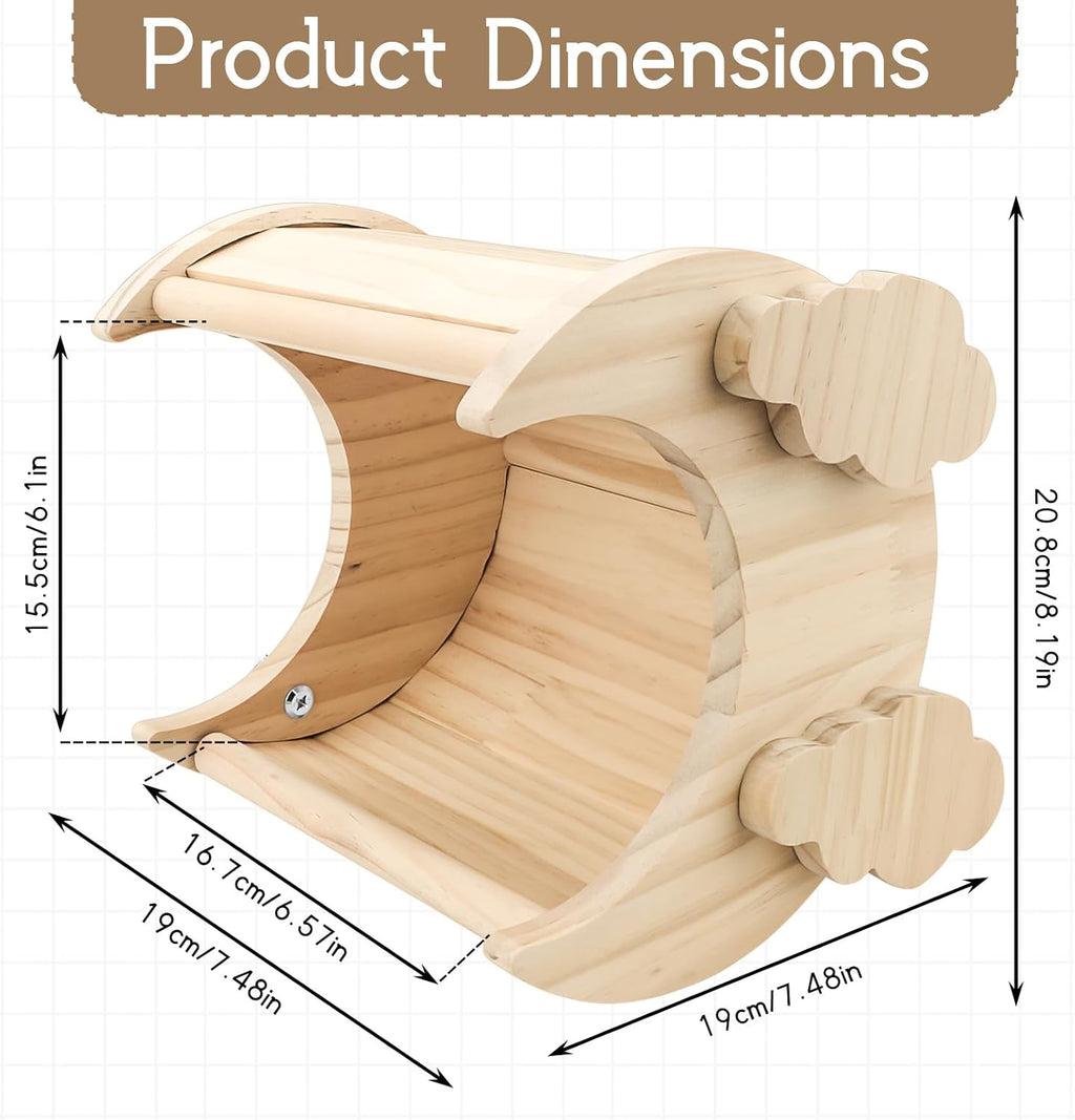 Moon Shaped Pine Wood Chinchilla Hideout, Cage Accessories for Hamsters
