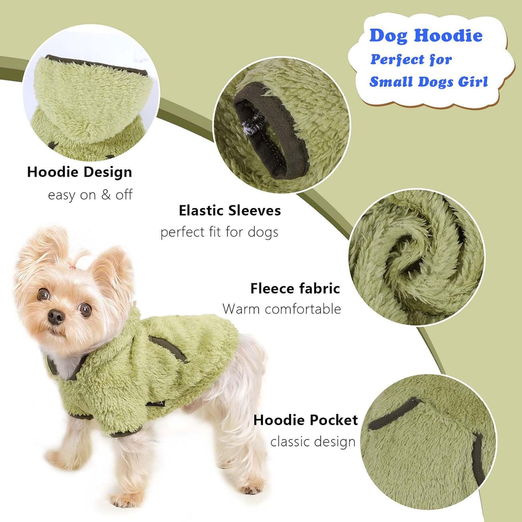 Dog Sweater Dog Winter Clothes for Small Dogs Boy Girl Pet Hoodies Puppy Cold Weather Coats Fall Doggie Sweatshirt for Chihuahua Yorkie Cat Sweater Costumes, Green, M