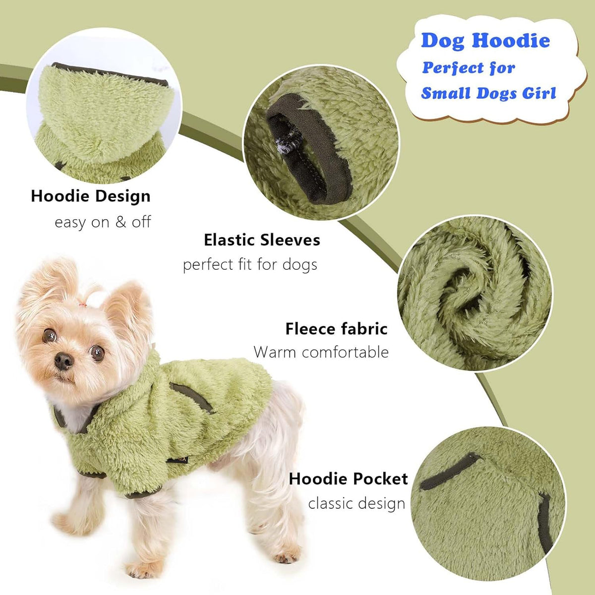 Dog Sweater Dog Winter Clothes for Small Dogs Boy Girl Pet Hoodies Puppy Cold Weather Coats Fall Doggie Sweatshirt for Chihuahua Yorkie Cat Sweater Costumes, Green, M