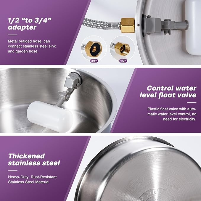 6L Automatic Dog Water Bowl Dispenser Outdoor Stainless Steel Pet Waterer Self - Image 9