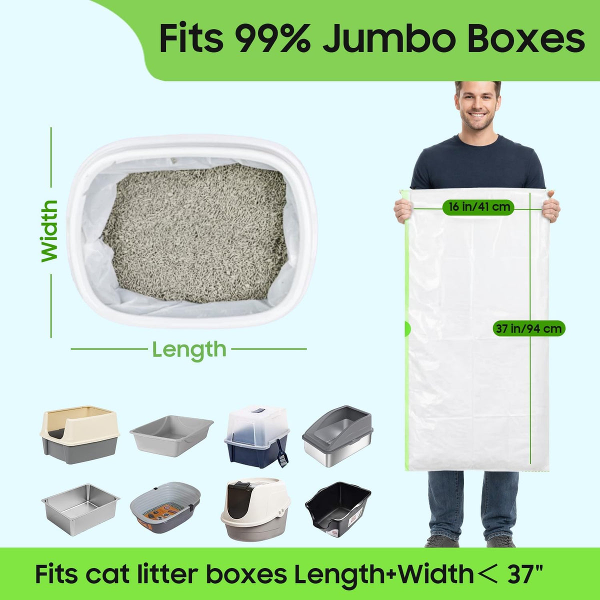 30 Pack Large Cat Litter Box Liners 37"x16", Heavy‑Duty Litter Bags