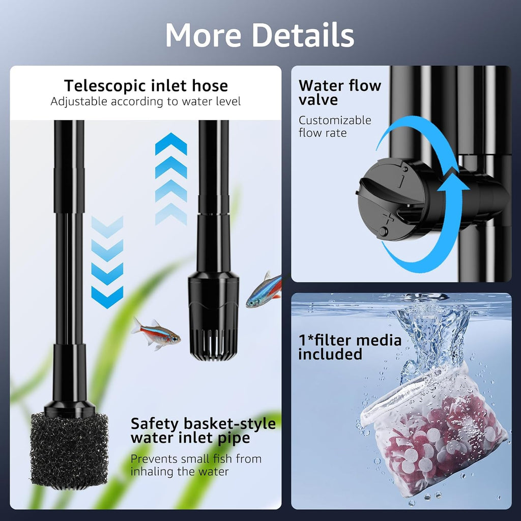 Veehoo Hang on Back Aquarium Filter Double Dry-Wet Filtration, up to 50Gal