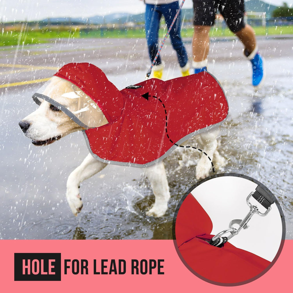 Lukovee Dog Raincoat, Ultra-Light Rain Jacket with Hood & Leash Hole, L