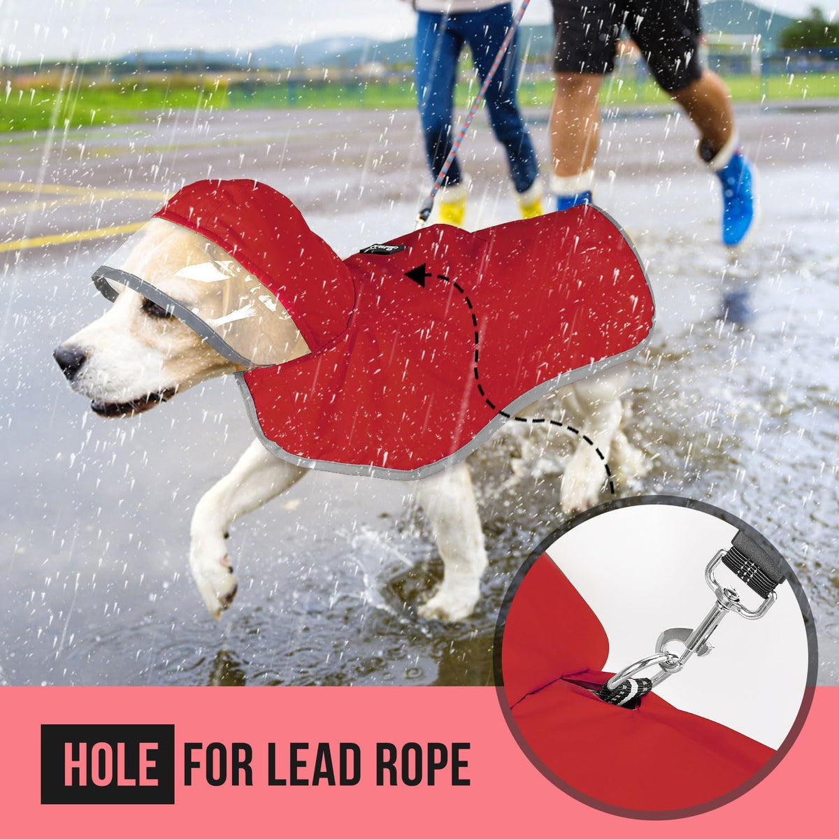 Lukovee Dog Raincoat, Ultra-Light Rain Jacket with Hood & Leash Hole, L