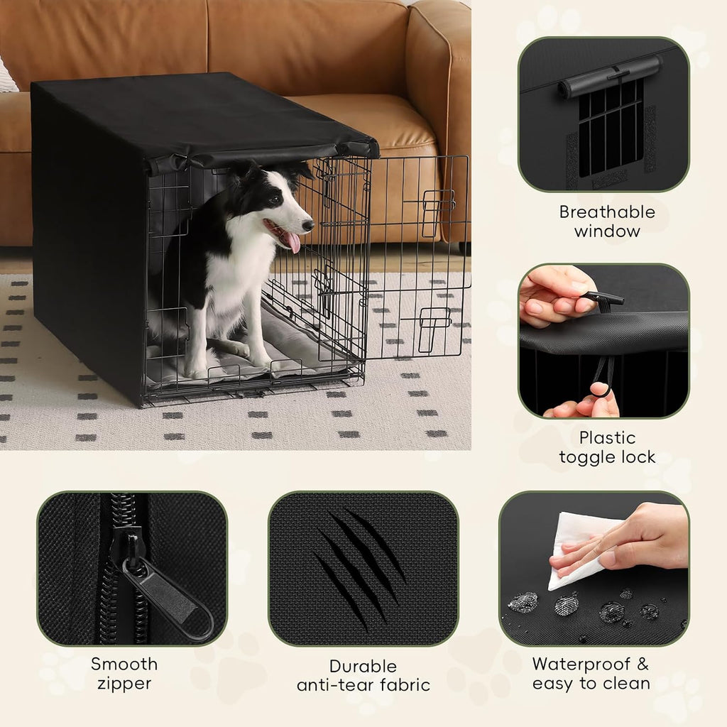 Iubyceh 48 Inch Heavy Duty Dog Crate Cover, Waterproof Oxford Fabric Pet Cage Cover, Universal Fit Wire Kennel with Ventilation Window for Indoor Outdoor Use