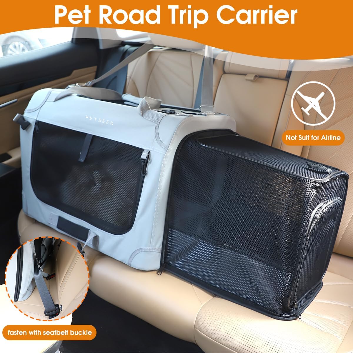 Extra Large Expandable Cat Carrier Soft Sided for Car, Portable Small Dog Carrier for 2 Cats, 24"x16.5"x16" Road Travel Folding Comfortable Design with Litter Box and Bowl