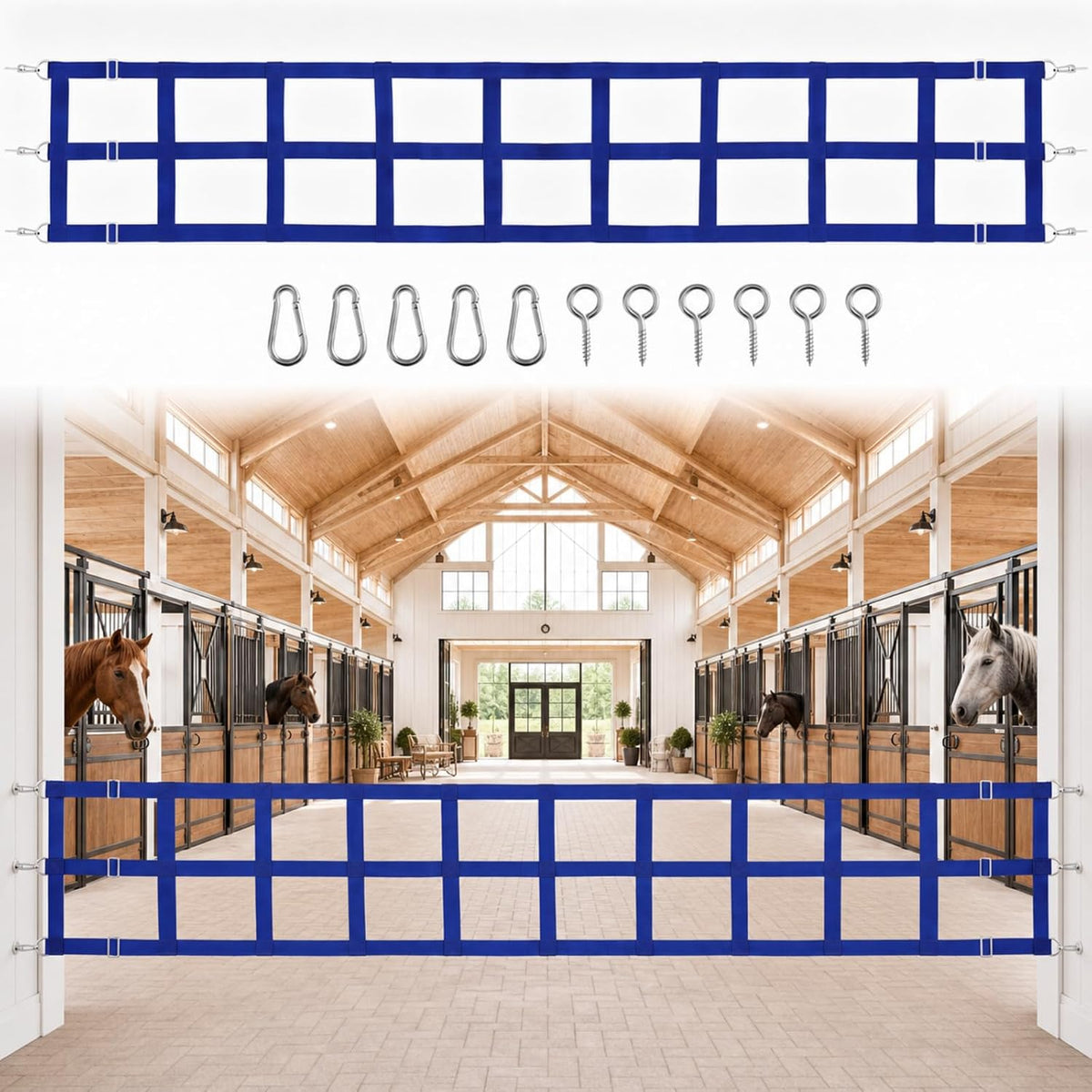 Zonon 10' x 20'' Adjustable Polyester Stall Guards for Horses, Blue