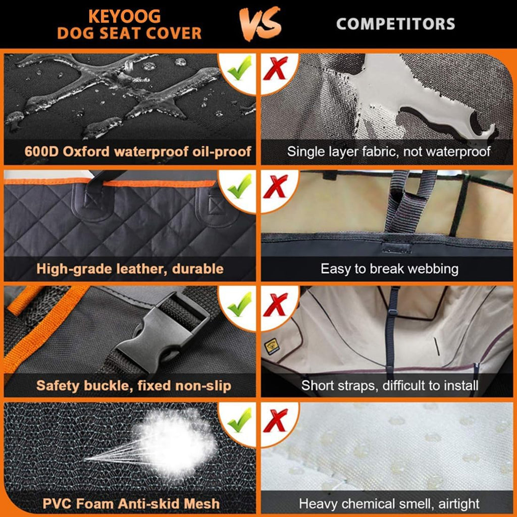 Dog Car Seat Cover, Back Seat Protector Pet Mat Hammock Dog Cover Fit for Cars/SUVS/Truck, Keeping Car Pristine Clean, 100% Waterproof Scratchproof Non-Slip Pet Seat Covers, Machine Washable