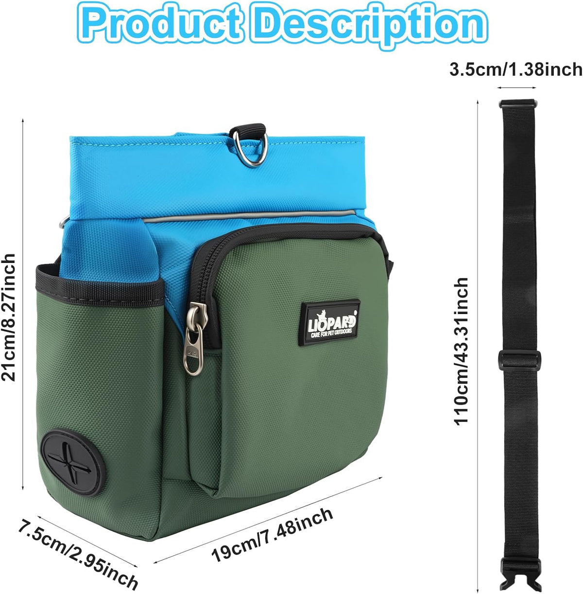 LIOPARD Dog Treat Pouch, Training Bag for Pet Walking, Pet Treat Bag with Silicone Liner, Magnetic Closure with Clicker and Belt Clip, 4-Cup Dog Treats Pouch for Outdoor Training (blue)