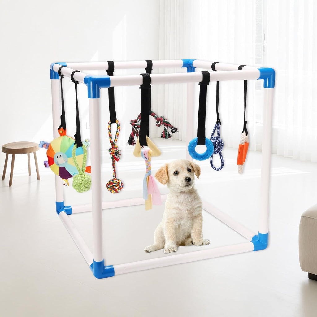 Indoor Puppy Play Gym for Small Dogs, 8 Toys Activity Center