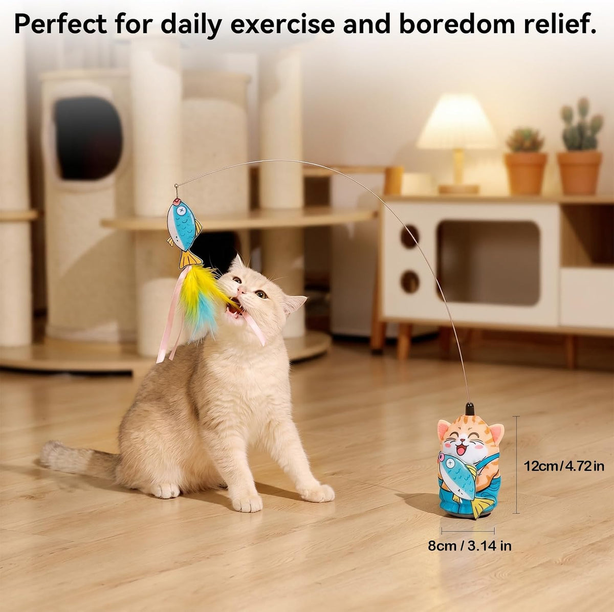 Migipaws Automatic Cat Wand Toy with Suction Cup, Cute Cat Base, Rechargeable Interactive Teaser for Indoor Cats