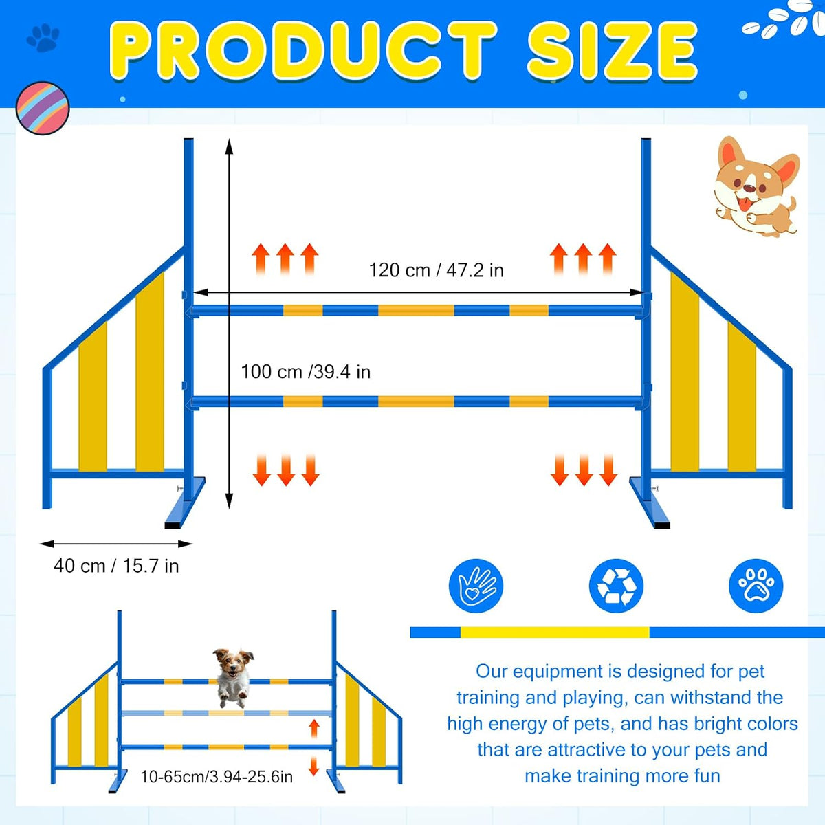 Seenelling Dog Agility Jump with Wing Bars, Adjustable Metal Hurdle