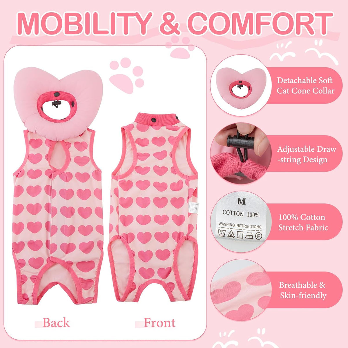 EMUST Soft Cat Surgical Wear After Surgery, Recovery Suit for Small Dogs