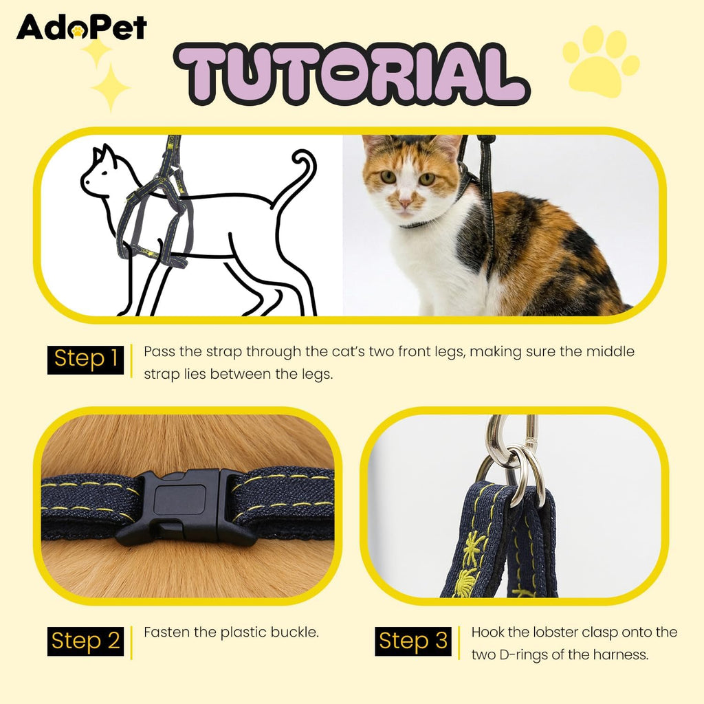 Pink Adjustable Soft-Padding Cat Harness Set – Reflective Walking Vest for Kittens & Small Cats (Pink, Medium)
